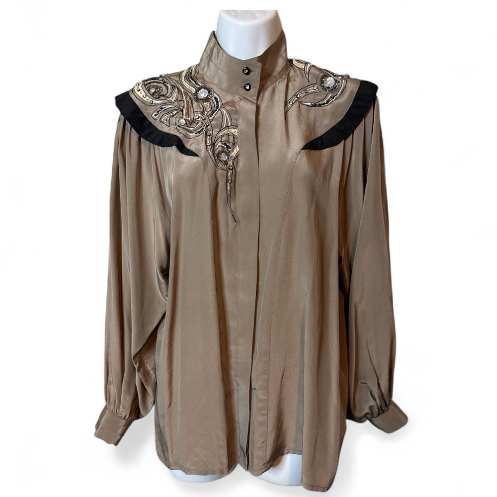 Vintage Joseph Ho 100% Silk Blouse Embellished Western Boho Top Women’s Size 10 - Picture 3 of 15